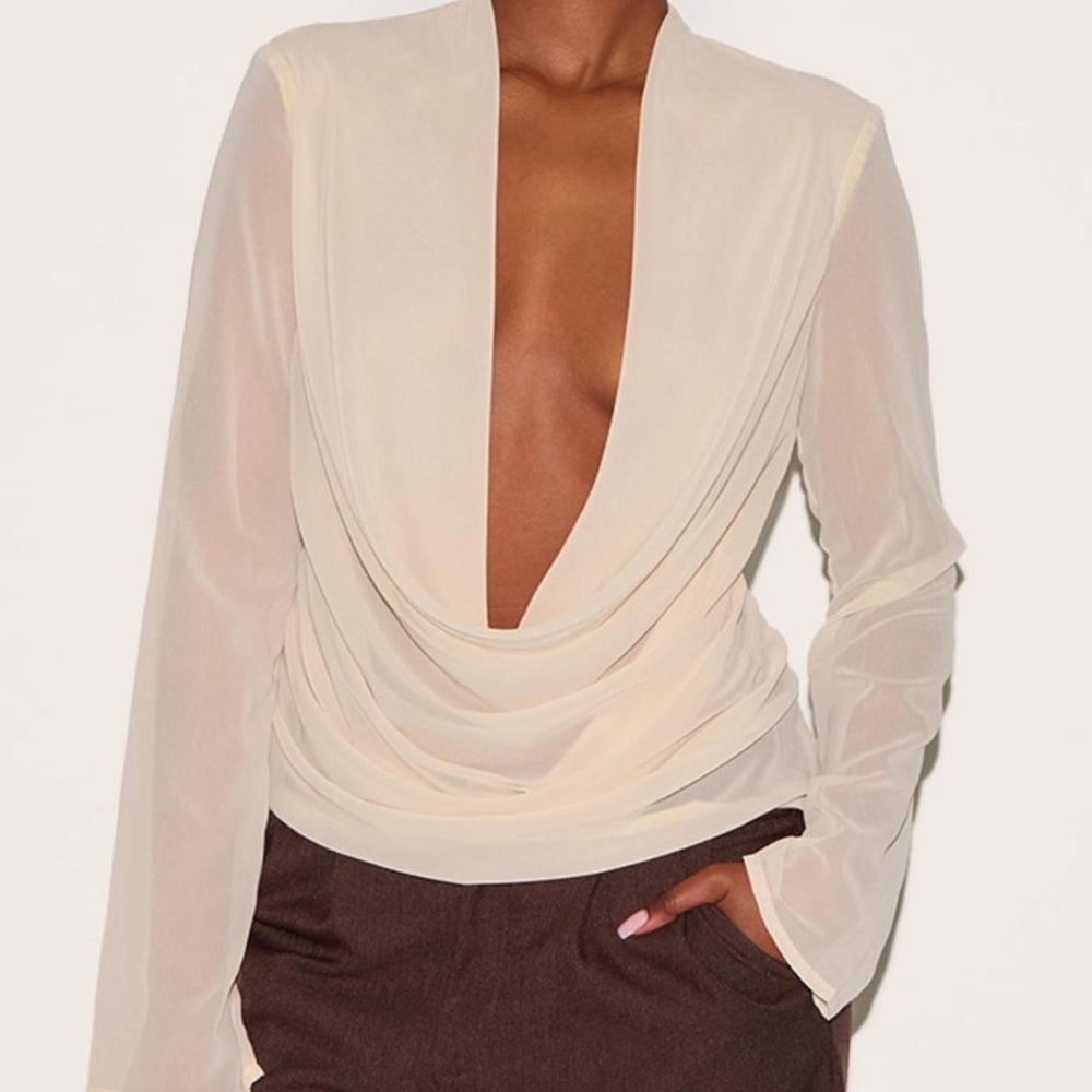 Elegant Cream Draped Blouse- Brand new, never worn.